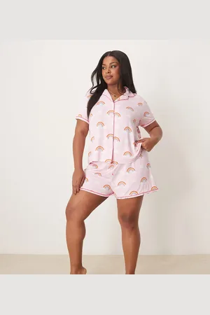 Urban Threads Curve revere pyjama short sleeve shirt and shorts in rainbow print