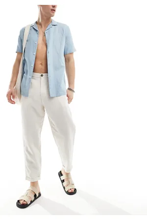 SELECTED Loose fit cropped linen mix trouser in beige