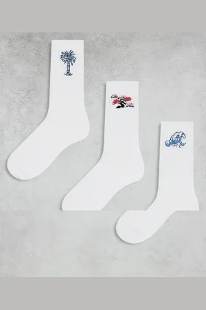 JACK & JONES 3 pack tennis sock with palm, blossom & wave motifs