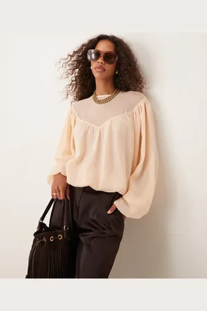 ASOS Bubble hem top with sheer yoke detail in peach