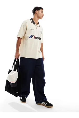 ASOS Oversized polo with sports graphic in beige