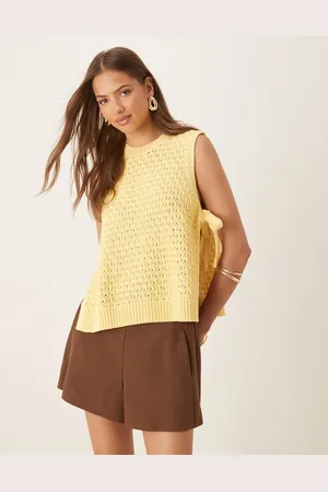 ASOS Crochet knit tabard vest with tie sides in buttermilk