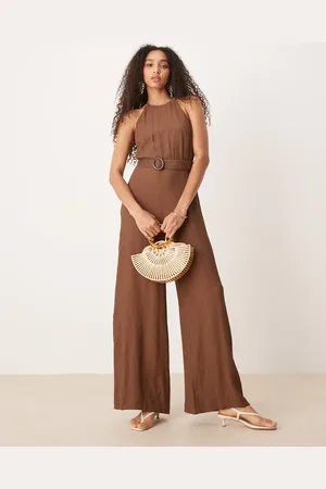 MANGO Cotton sleeveless jumpsuit with woven belt in