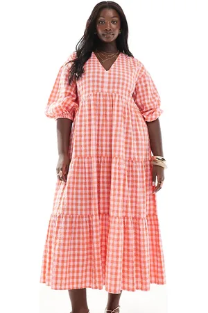 New Look New Look curve gingham seersucker smock midi dress in