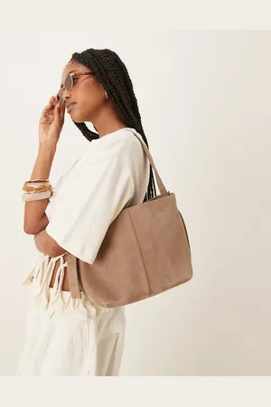 Beck Söndergaard Fraya suede shoulder bag with crossbody strap in stone