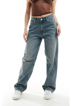 Weekday Rail mid waist loose fit straight leg jeans in trove