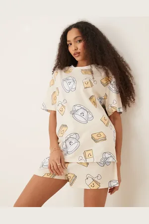ASOS Tea and biscuits oversized tee and short set in cream