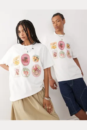 Reclaimed Unisex oversized t-shirt with fruit sticker print in