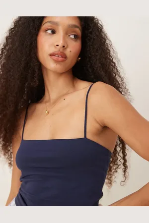 Gina Tricot Strappy slim fit singlet vest top in dark blue