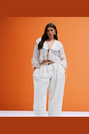 ASOS Curve super oversized laundered trouser with seam detail in washed white