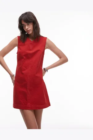 Topshop Denim v neck mini dress in