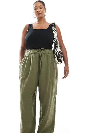 New Look New Look Curve double cloth wide leg trousers in khaki