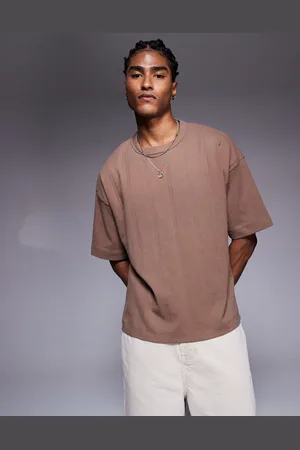 ASOS Oversized boxy textured rib t-shirt in brown