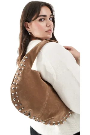Glamorous Faux suede crescent shoulder bag with studding detail in light