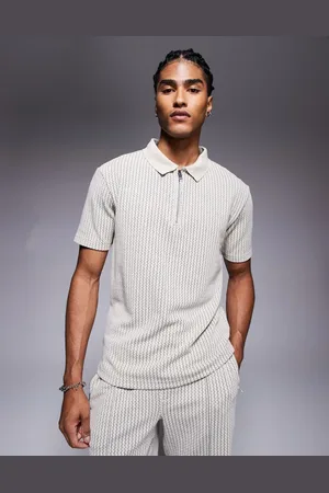 River Island Jacquard polo co-ord in stone