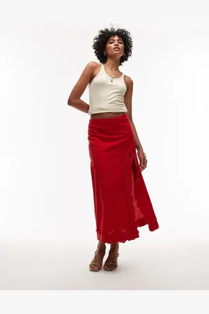 Topshop Floral cutwork midi skirt with split in