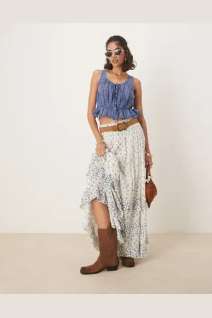 Free People Alana lace insert boho tank top in topaz