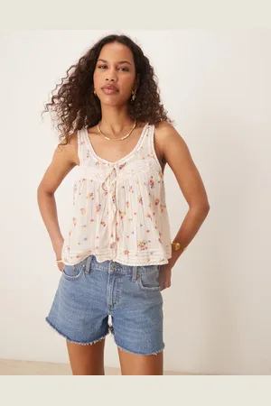ASOS Button front lace trim cami in floral print