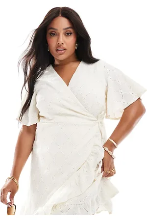 VILA Jersey broderie wrap mini dress in cream
