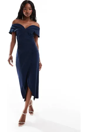Vesper Bengaline bardot sweetheart neck wrap midaxi dress in