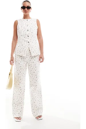 Threadbare Co-ord wide leg jeans in with pink ditsy print