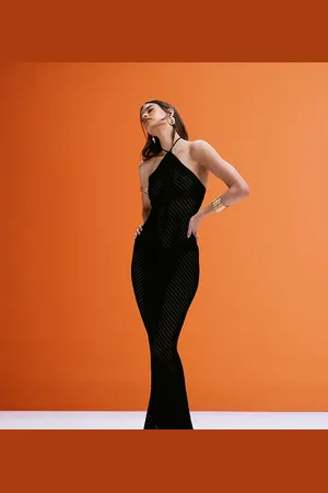 Murci Exclusive knitted halterneck open back maxi dress in