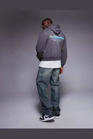 ASOS Boxy oversized hoodie with print in acid wash