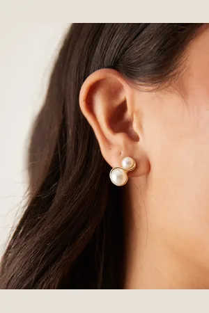 DesignB London Double pearl wave earrings in