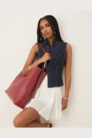 Beck Söndergaard Mae leather shoulder tote bag with buckle strap in burgundy