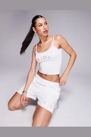 Kaiia Embroidered rainbow logo contrast trim cami crop top co-ord in marl