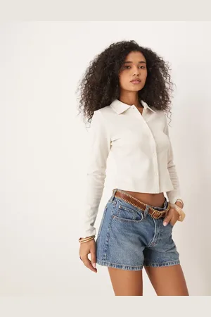 ASOS Waffle shrunken shirt in cream