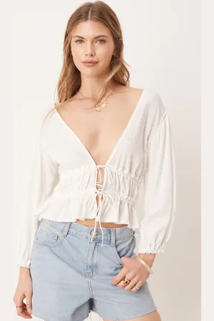 Free People Tie-front jersey blouse in ivory