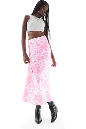 Pieces® Satin maxi skirt in cow print