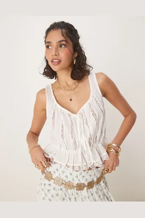 Free People Alana lace insert boho tank top in ivory