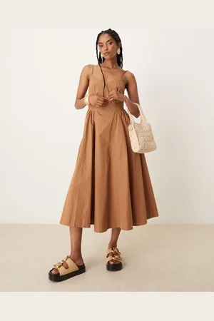 Threadbare Cotton rich midi dress with drop waist in