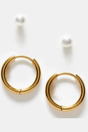 LOST SOULS Pack of 2 pearl stud and hoop earrings in 18ct plated stainless steel