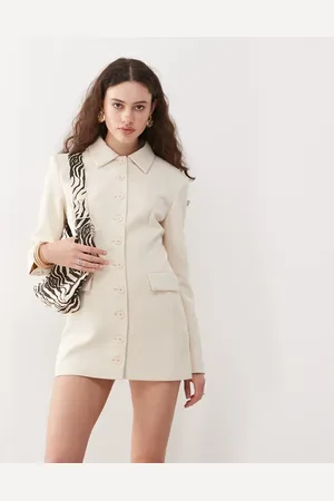 Lioness Cheri structured button front tailored blazer mini dress in cream