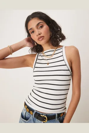 Free People Mia striped ribbed tank top in and white