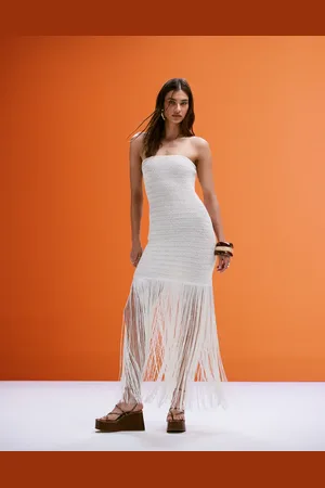 4th & Reckless Bandeau fringed hem crochet mini dress in cream