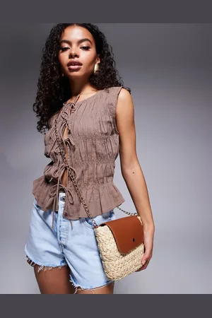 South Beach Straw crossbody bag with contrast flap in