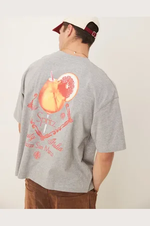 ASOS Boxy oversized t-shirt with drink graphic in marl