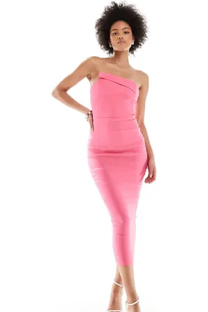 Vesper Bengaline bandeau asymmetric bodycon midi dress in