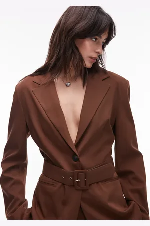 ASOS Oversized cinch waist belted blazer in chocolate co ord