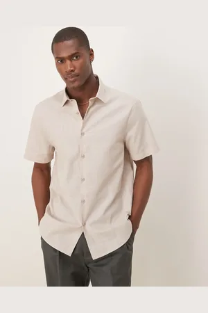 ASOS Formal linen blend regular shirt in stone
