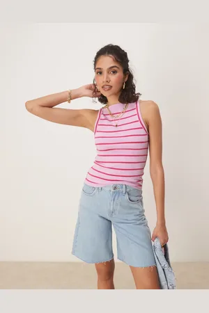 Free People Mia striped ribbed tank top in orchid
