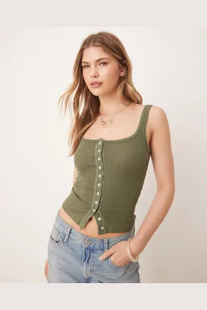 Free People End game pointelle tank top in army