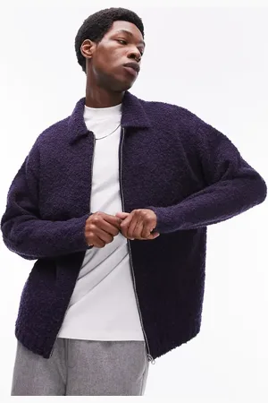 Topman Knitted boucle with alpaca zip through cardigan in