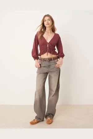 Free People Tie-front jersey blouse in bark
