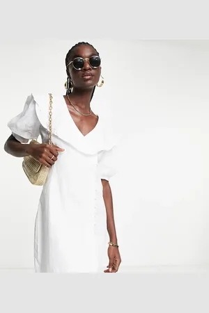 VILA Exclusive mini shirt dress with button detail and oversized collar in