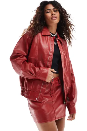Emory Park Oversized faux leather bomber jacket in distressed